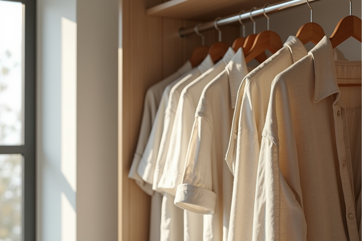 Intérieur minimaliste avec vêtements écologiques suspendus