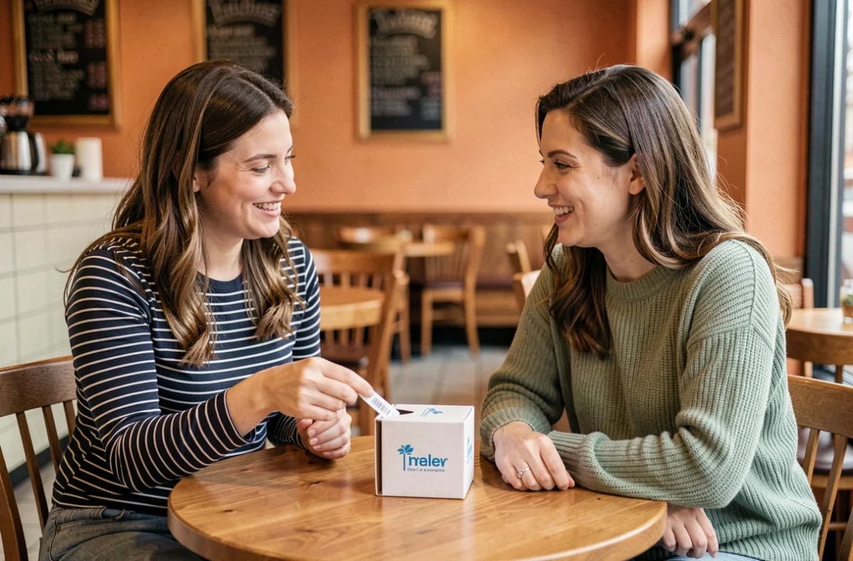 Deux femmes discutant des avis et résultats du programme Leonie & Co dans un café