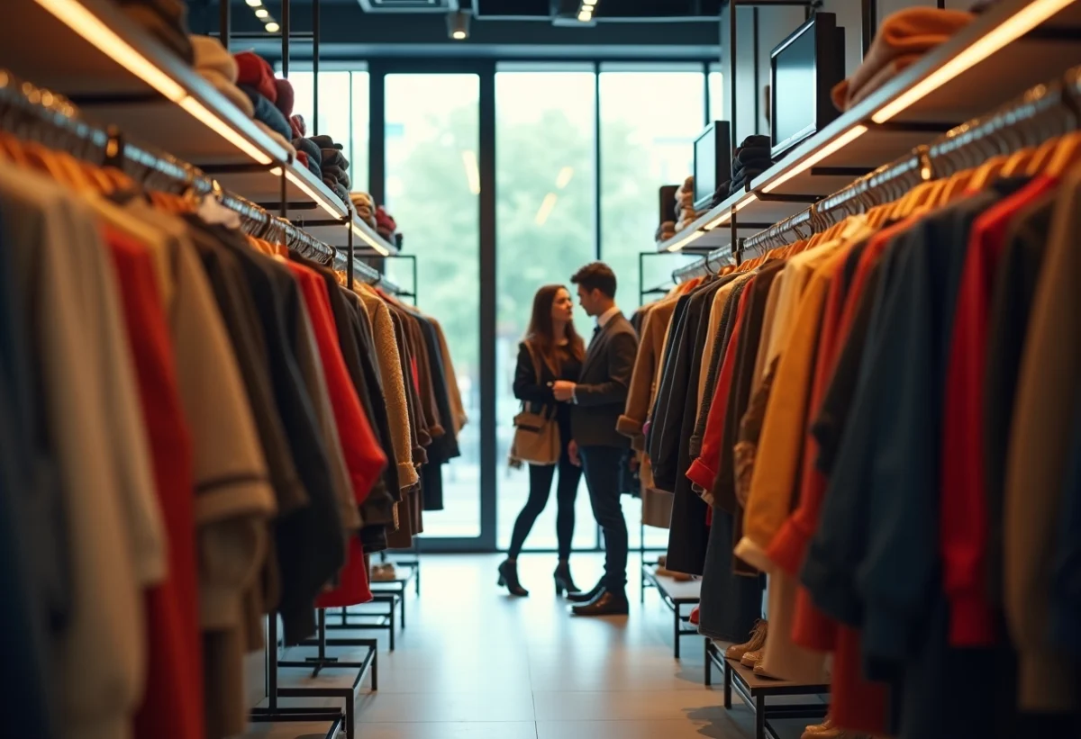 Boutique de vêtements moderne avec rayons de mode TV