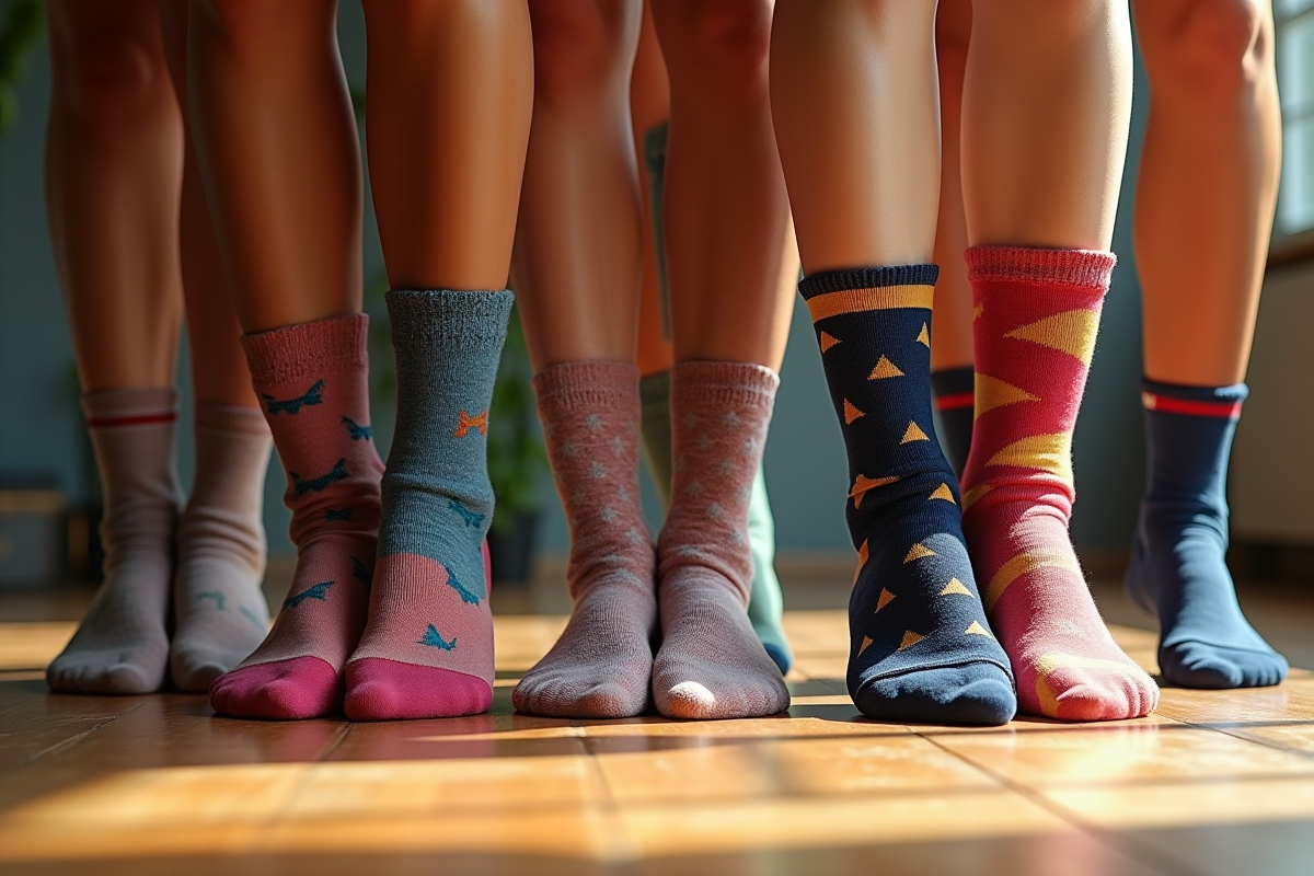 Détails de chaussettes à motifs sur un plan rapproché de pieds