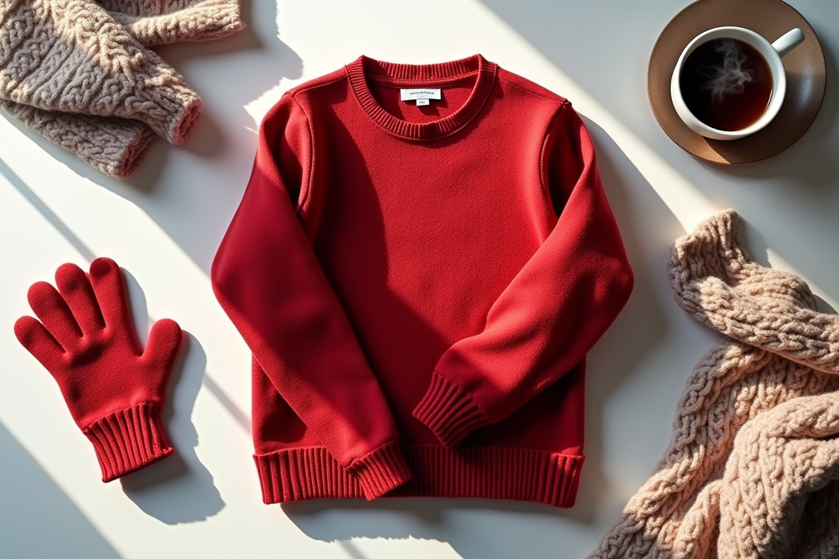 Dressing d hiver avec pull rouge et accessoires