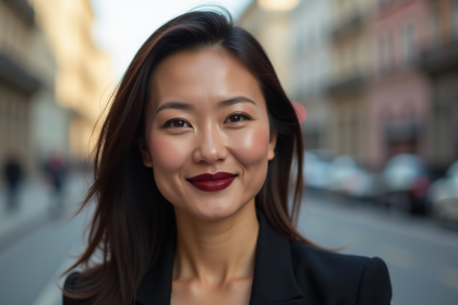 Femme confiante avec maquillage audacieux en ville