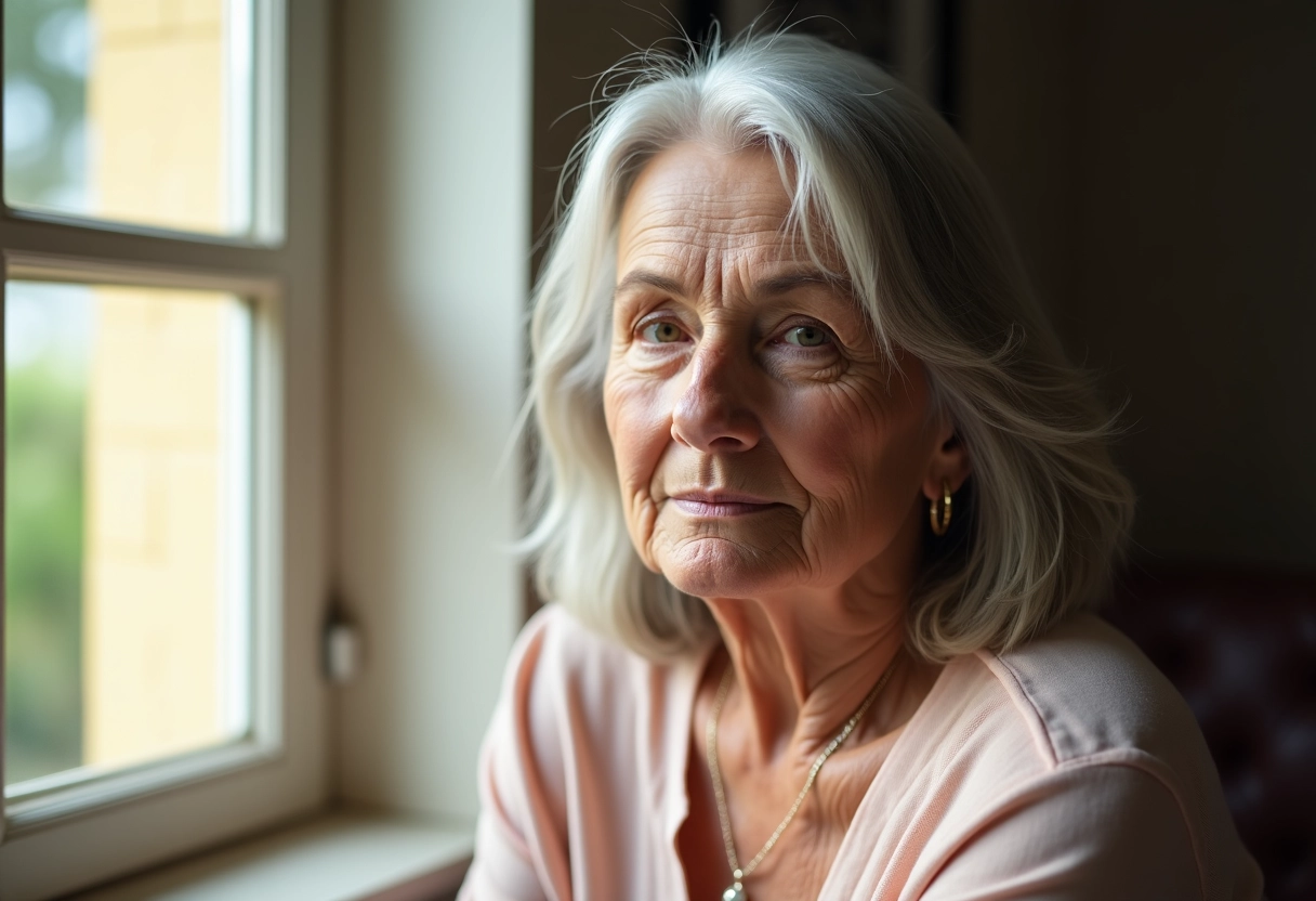 Femme mature de 70 ans assise près d