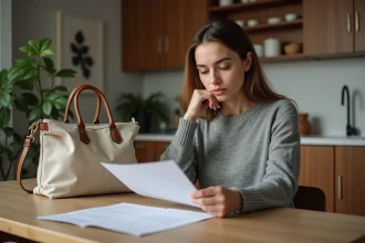 Jeune femme avec sac en tissu dans une cuisine moderne