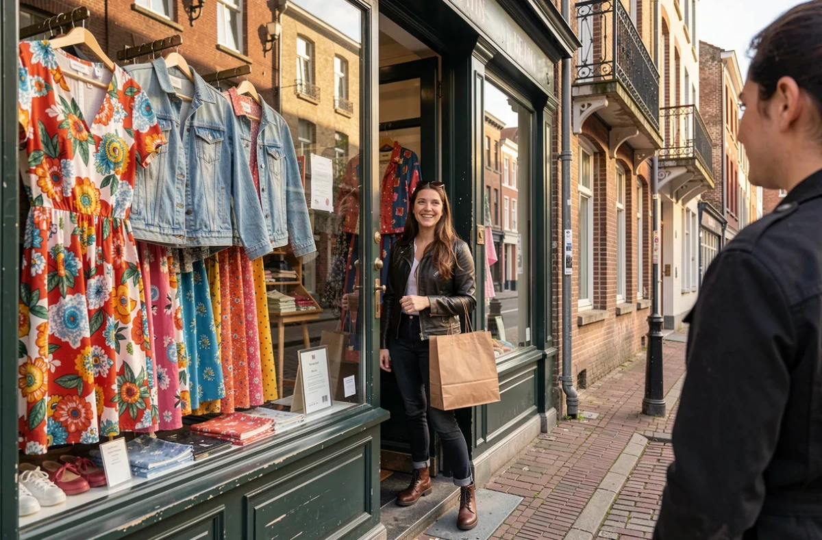 Devanture de la boutique Frip'Up rue Gambetta à Lille avec des vêtements vintage exposés en vitrine