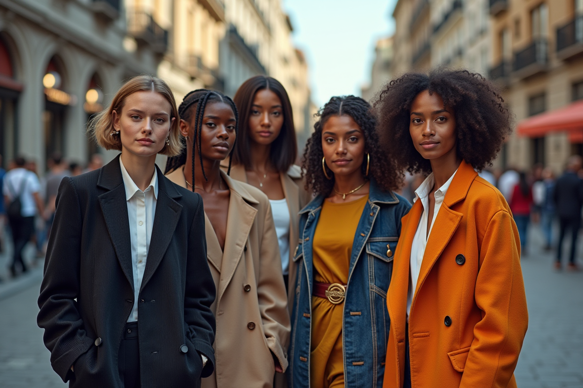 Groupe de modeurs dans la ville avec tenues stylées