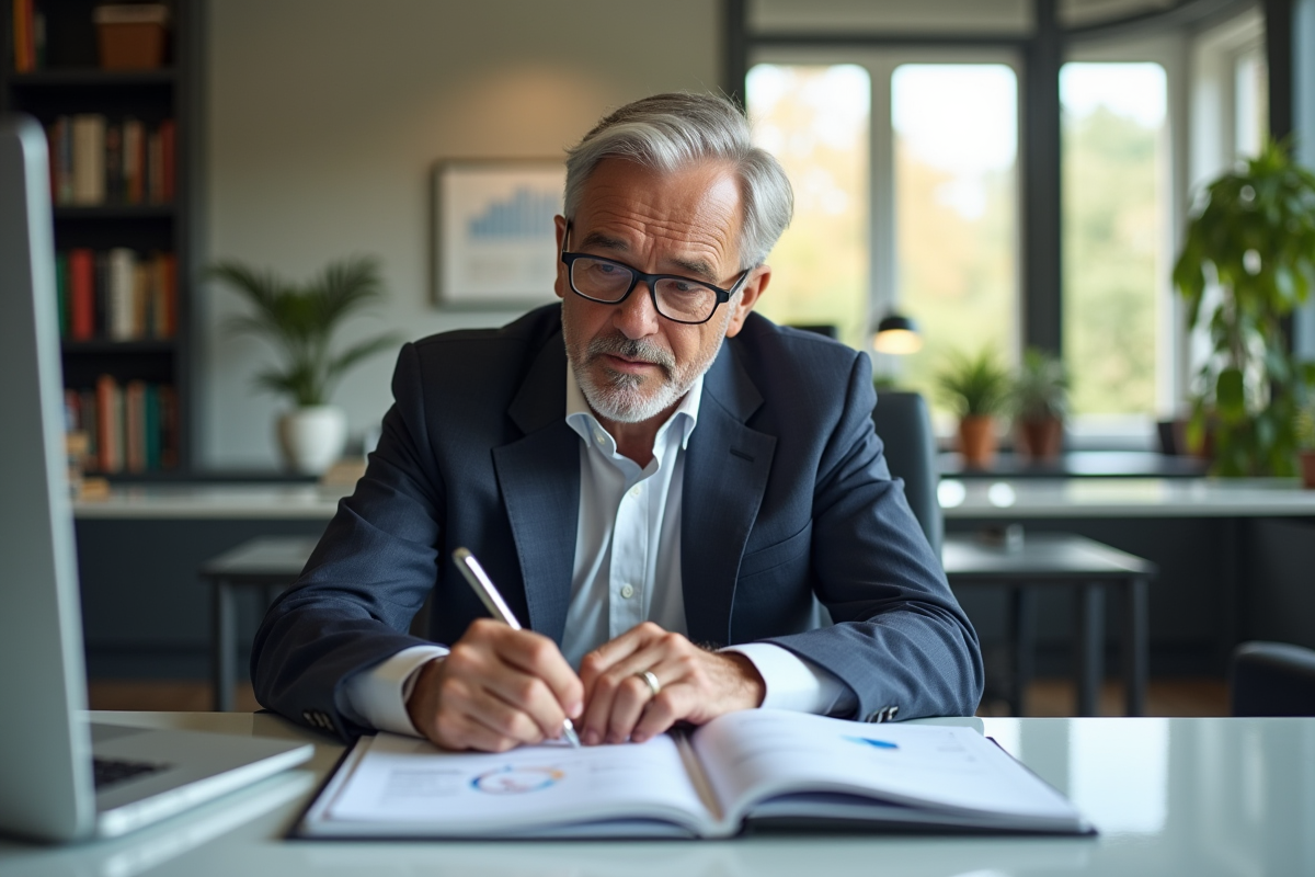 Homme confiant en tenue smart casual dans un bureau lumineux