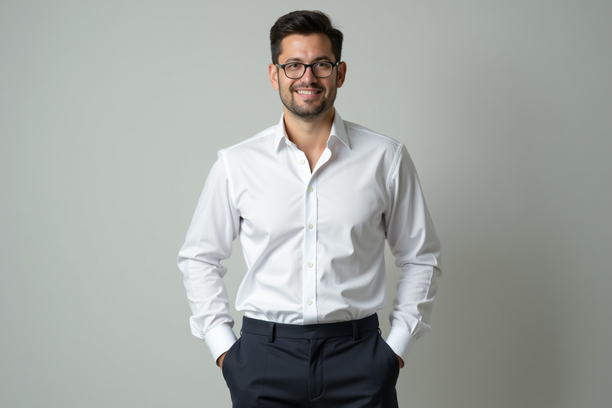 Homme confiant en costume taille 50 en lumière naturelle