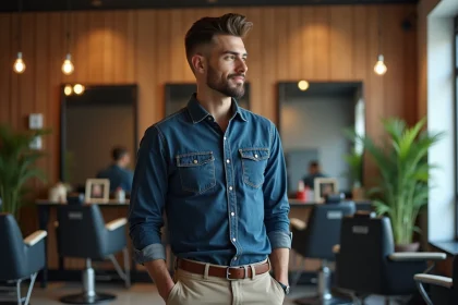 Jeune homme avec un mullet moderne dans un salon de coiffure