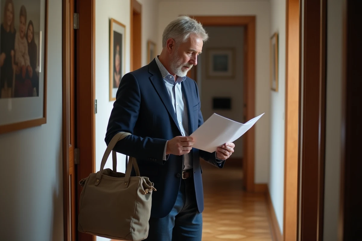 Homme inspectant un sac et un dossier d