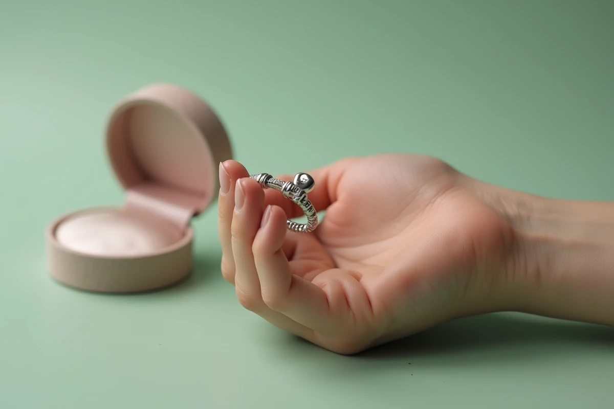 Main tenant une bague cœur magnétique BFF pour inspecter la qualité du mécanisme, du poinçon et de la finition métal