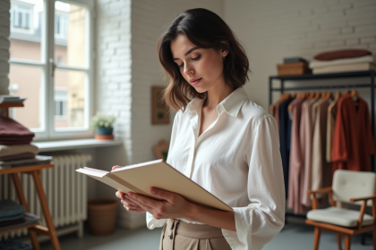 Jeune créatrice de mode à Paris en train de dessiner