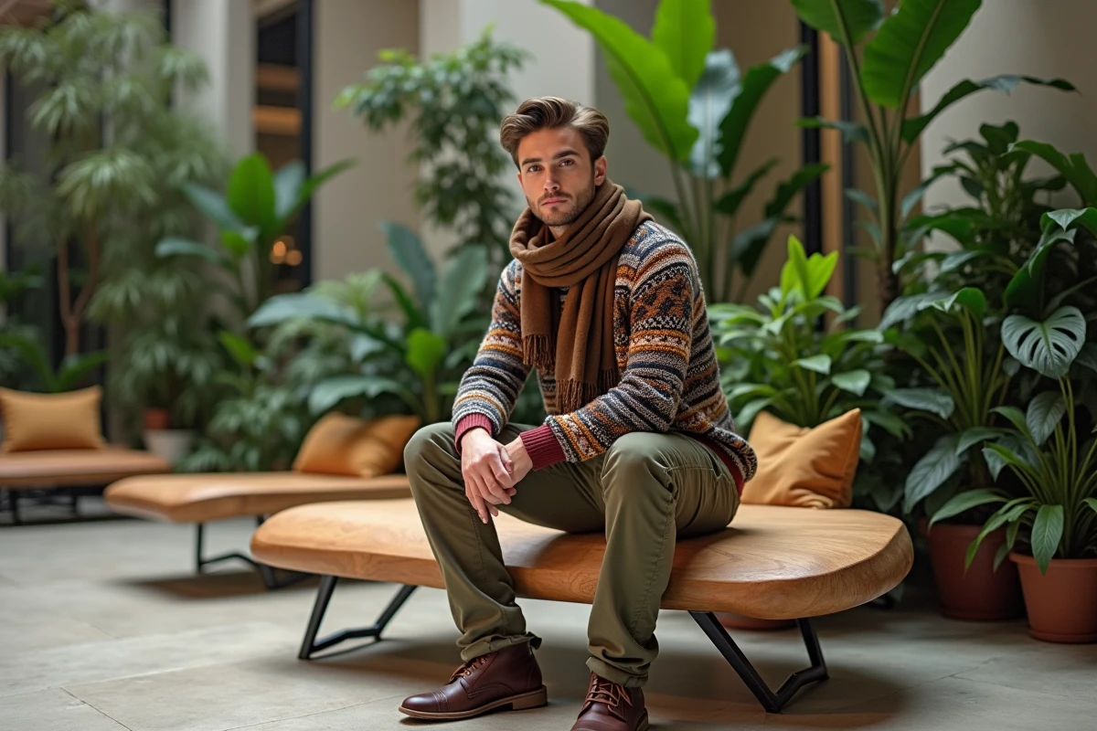 Jeune homme en vêtements décontractés dans un atrium moderne