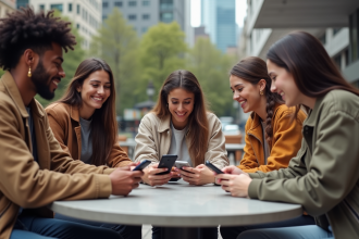 Groupe de jeunes adultes dans un café urbain moderne