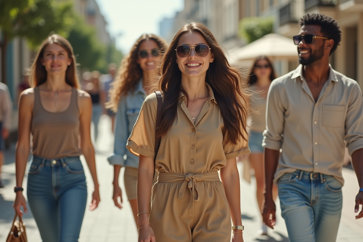 Groupe de jeunes adultes en mode durable en ville
