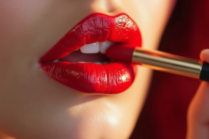 Zoom sur des lèvres rouges avec maquillage élégant