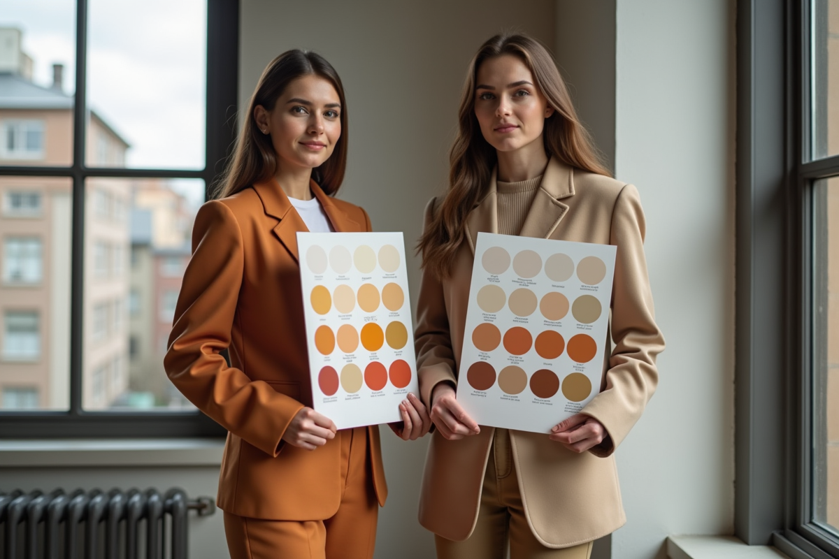 Deux personnes avec mood boards de palettes de couleurs tendance