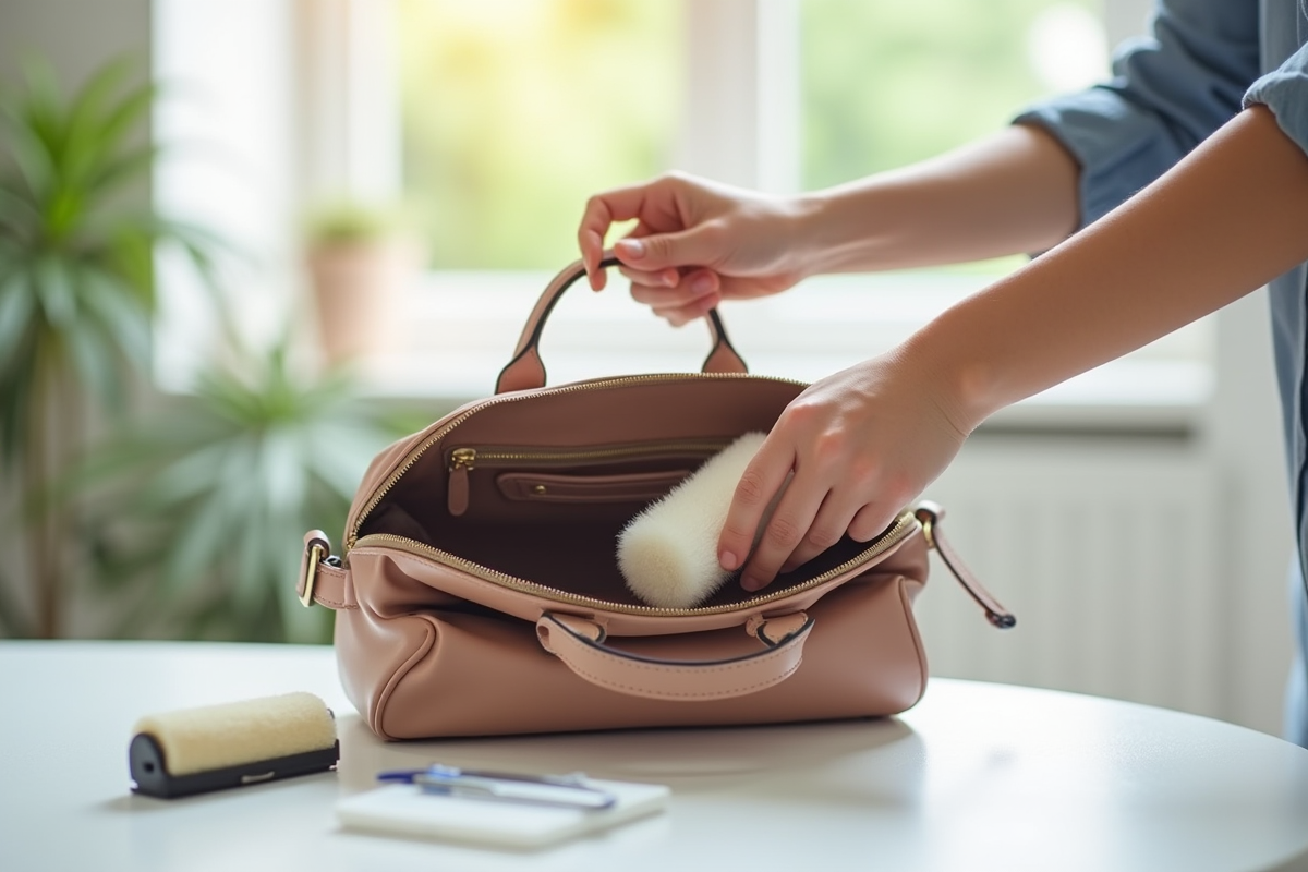 Panier à main ouvert nettoyé avec rouleau adhésif