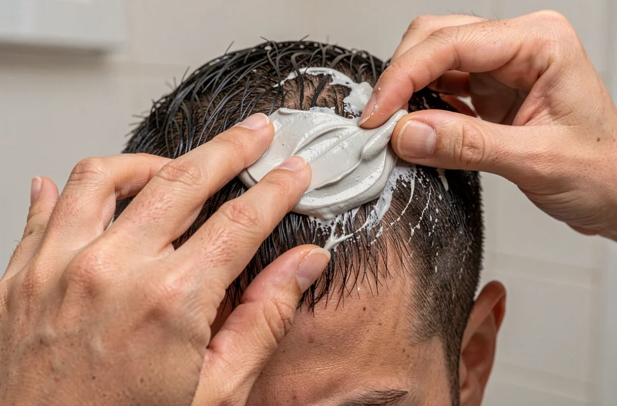 Pâte mate appliquée du bout des doigts sur des cheveux courts