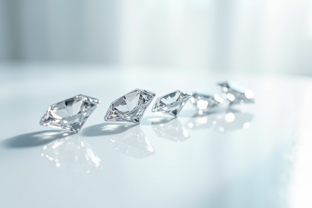 Quatre diamants en ligne sur surface blanche avec différentes formes