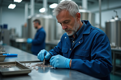 Technicien en laboratoire inspectant des bijoux en rhodium