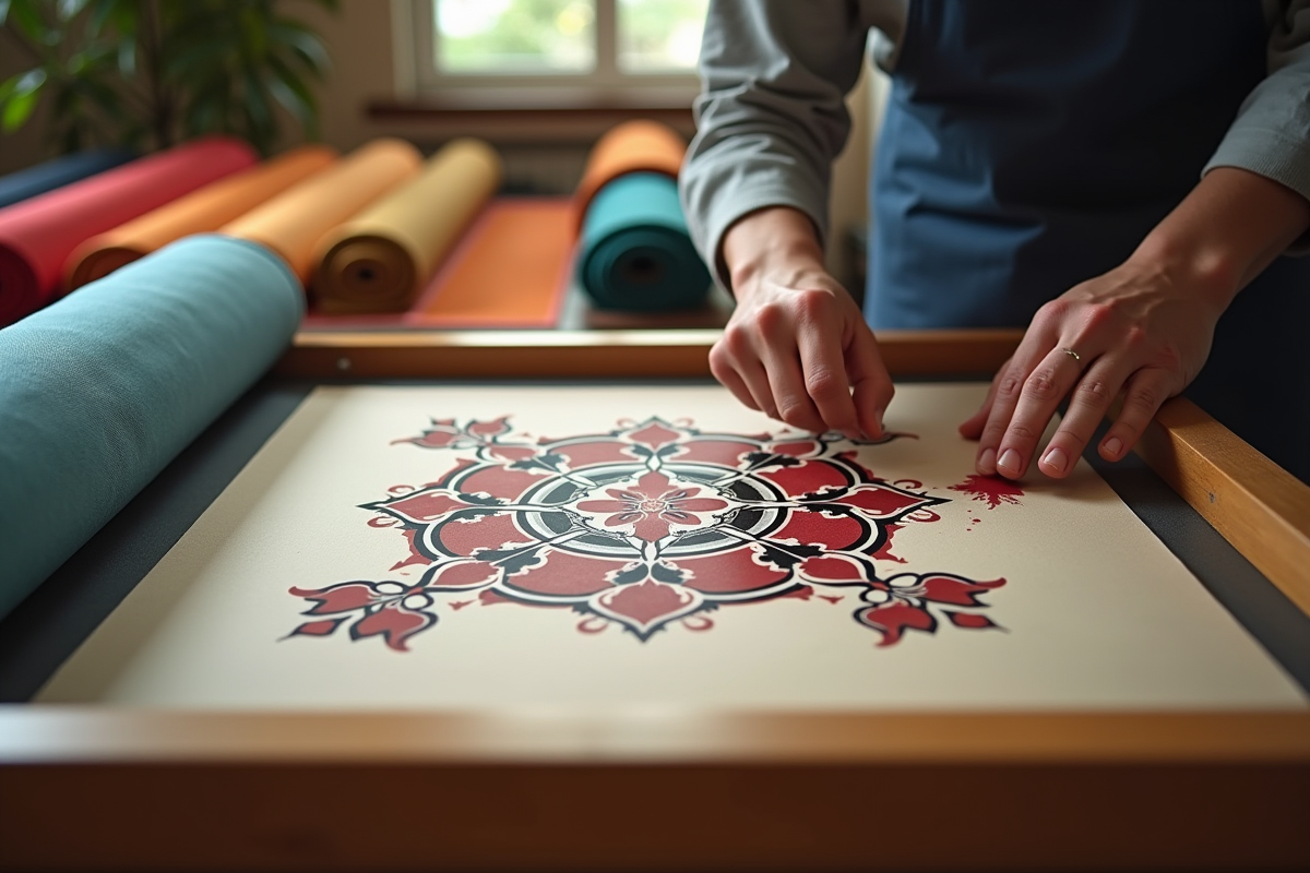 Rouleaux de tissu multicolores sur une table en bois lors d une création textile