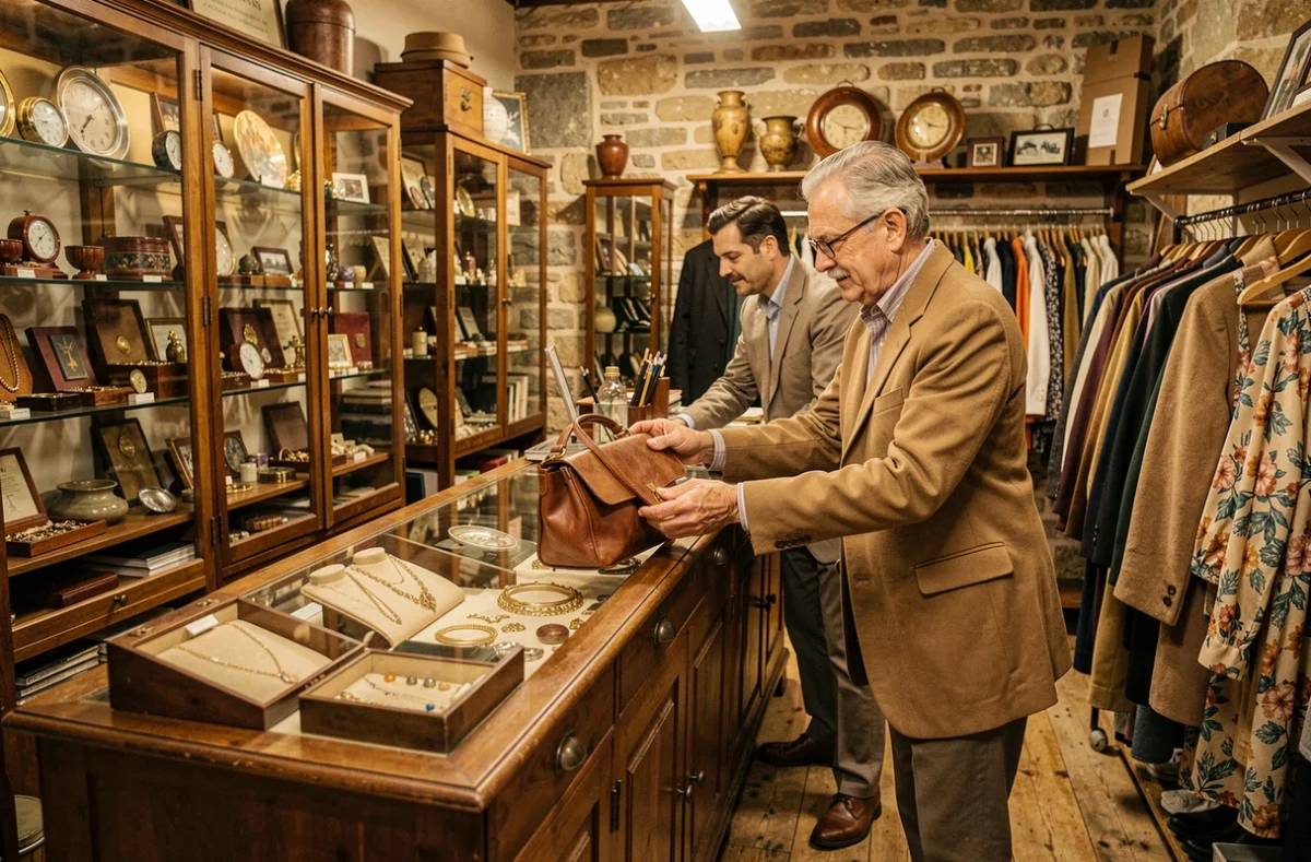 Boutique Trezor Friperie à Dunkerque avec des vêtements vintage et des objets rétro rares exposés dans un intérieur de caractère