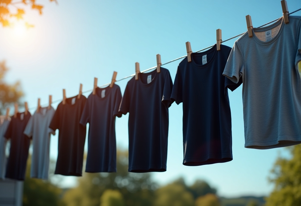 Tshirts colorés suspendus au soleil en extérieur